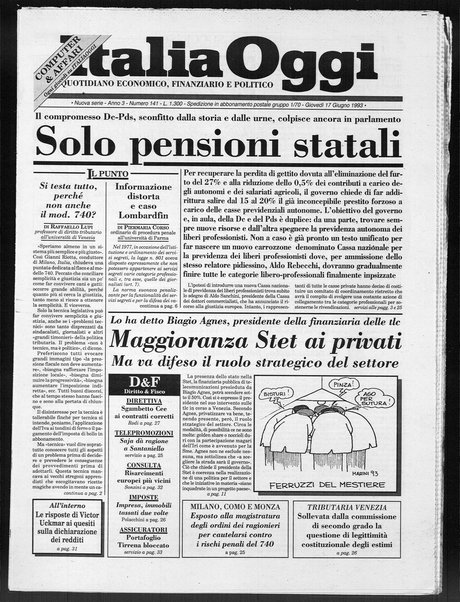 Italia oggi : quotidiano di economia finanza e politica